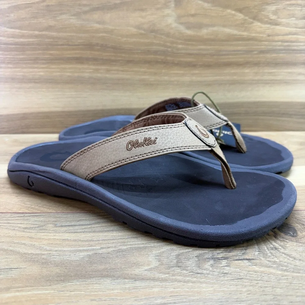 Olukai Ohana Tan Brown Flip Flops Mens 9 Thong Sandals Pool Beach Resort